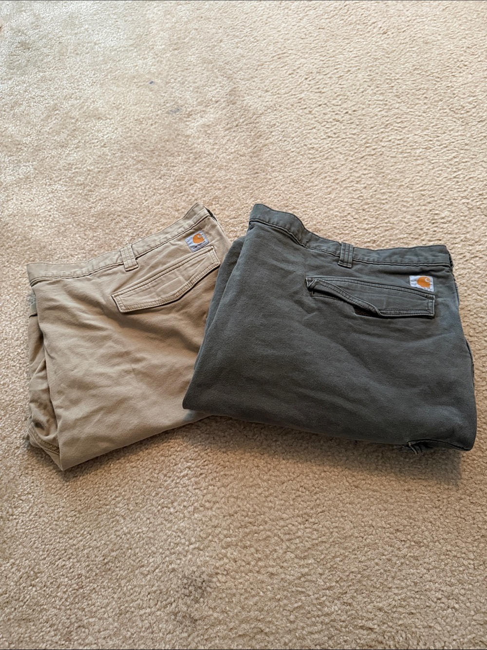 Carhartt Khaki and Olive Green Relaxed Work Pants Duo